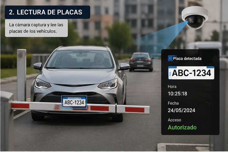 Lectura de placa vehicular en acceso a tienda